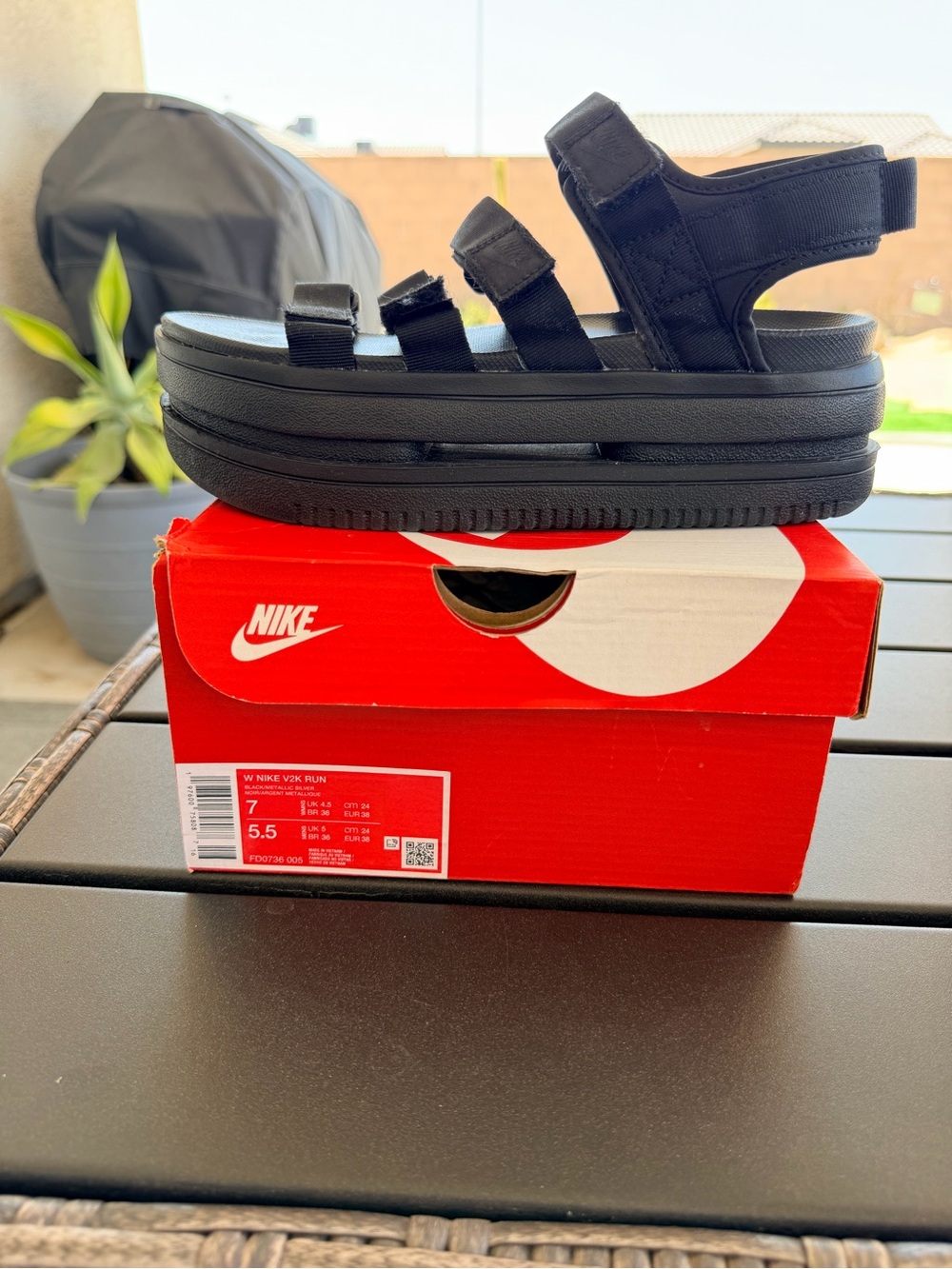 Nike Black Platform Kids Sandals with Triple Straps